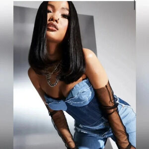 sean john x missguided blue distressed denim corset top size US 4